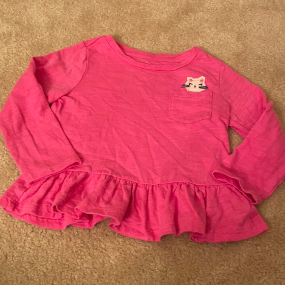 Baby gap•size 2t•pink ruffle shirt•kitty cat - Picture 1 of 4